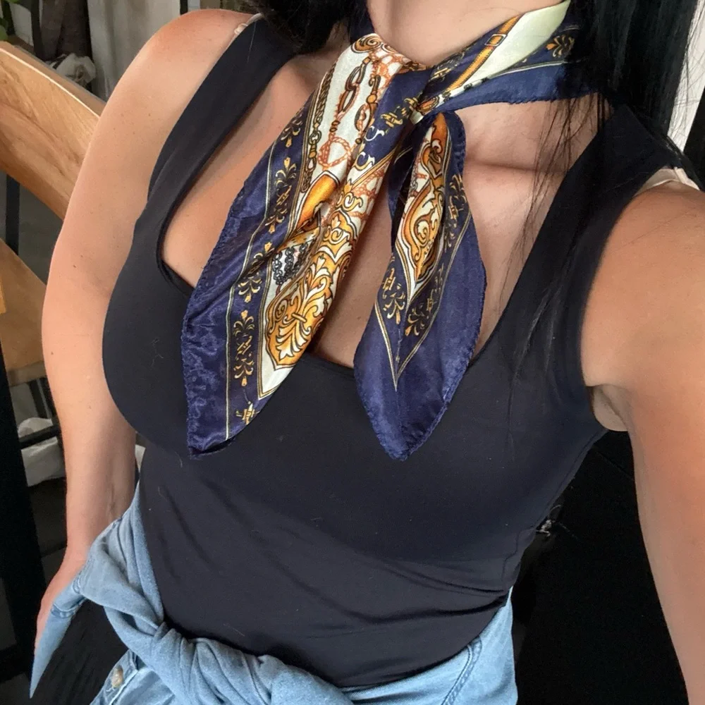 Equestrian Print Scarf in Navy & Gold